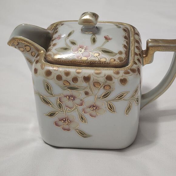 Nipon Morimura Bros Hand Painted Square Creamer w Lid Floral Gold Trim Rare Vtg - Picture 1 of 16